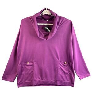 DOUBLJU Women’s Purple Cowl Neck Top 1X Casual Blouse